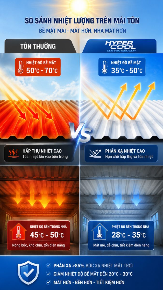 Tôn mát HyperCool có mát hơn tôn PU và tôn xốp không?
