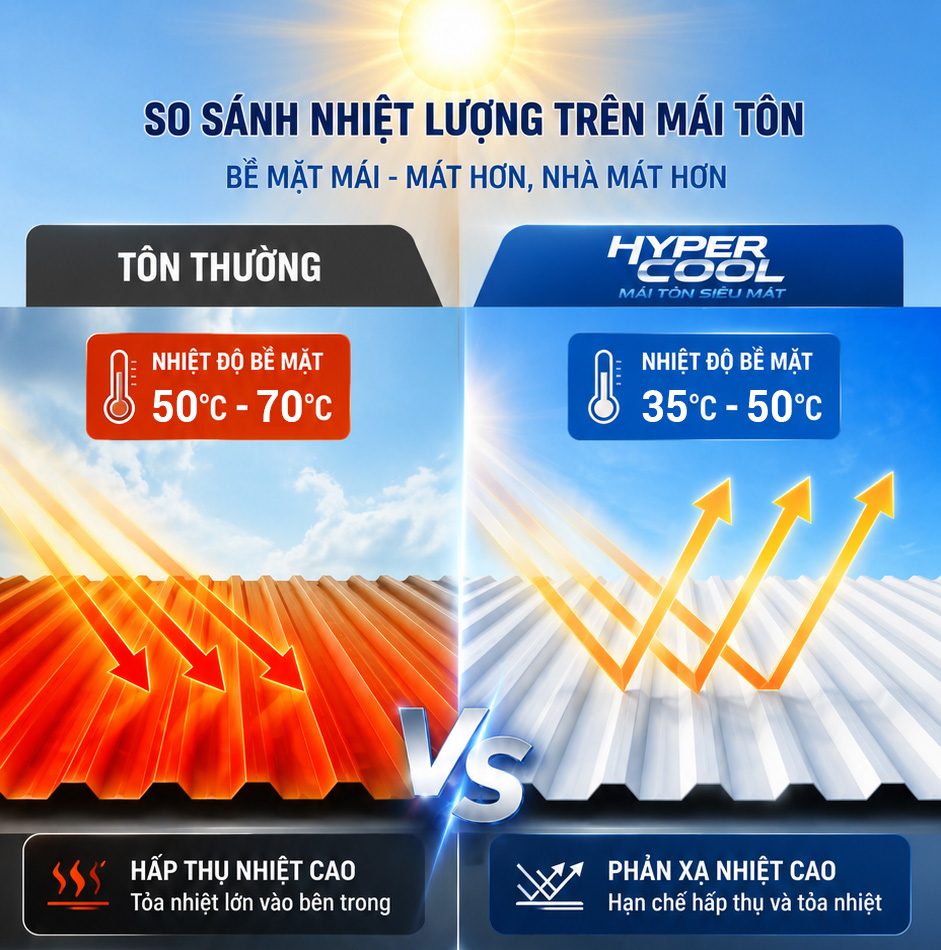 Tôn mát HyperCool giảm bao nhiêu độ so với tôn thường?